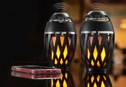 Discount 🔥 Tiki Torch Outdoor Bluetooth Speakers (Set of 2) by Sharper Image ✔️