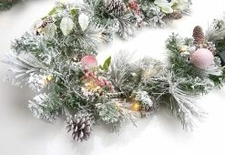 Hot Sale ✨ White Flocked 9-Ft. Cordless Pre-Lit Indoor/Outdoor Garland by DI -Garden & Lights Company Limited 😀 -Outdoor Living shop 207577 z2