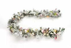 Hot Sale ✨ White Flocked 9-Ft. Cordless Pre-Lit Indoor/Outdoor Garland by DI -Garden & Lights Company Limited 😀 -Outdoor Living shop 207577 z4