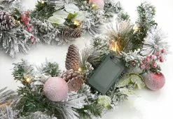 Hot Sale ✨ White Flocked 9-Ft. Cordless Pre-Lit Indoor/Outdoor Garland by DI -Garden & Lights Company Limited 😀 -Outdoor Living shop 207577 z5