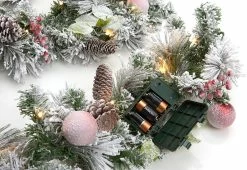 Hot Sale ✨ White Flocked 9-Ft. Cordless Pre-Lit Indoor/Outdoor Garland by DI -Garden & Lights Company Limited 😀 -Outdoor Living shop 207577 z6