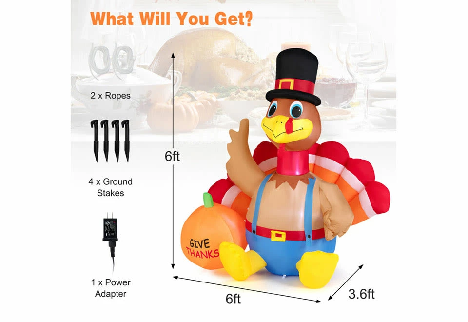 New ๐ 6-Ft. Inflatable Turkey by GoPlus (Costway) ๐งจ 9 New ๐ 6-Ft. Inflatable Turkey by GoPlus (Costway) ๐งจ - Image 7