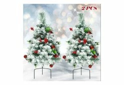 Outlet 😍 24” Cordless Prelit 🎄 Christmas Trees (Set of 2) by Costway ❤️